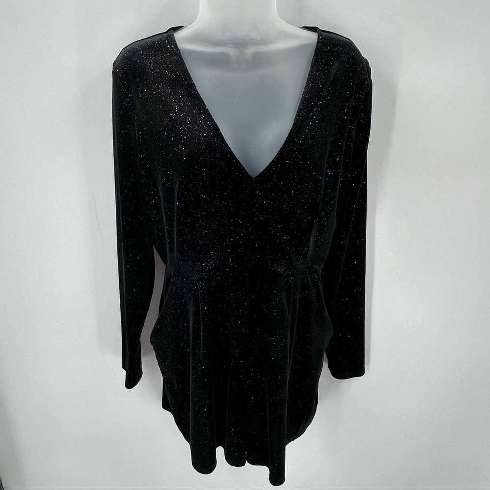 Candie's Romper Womens M Black Velvet Glitter Long Sleeve Pockets Party 1pc